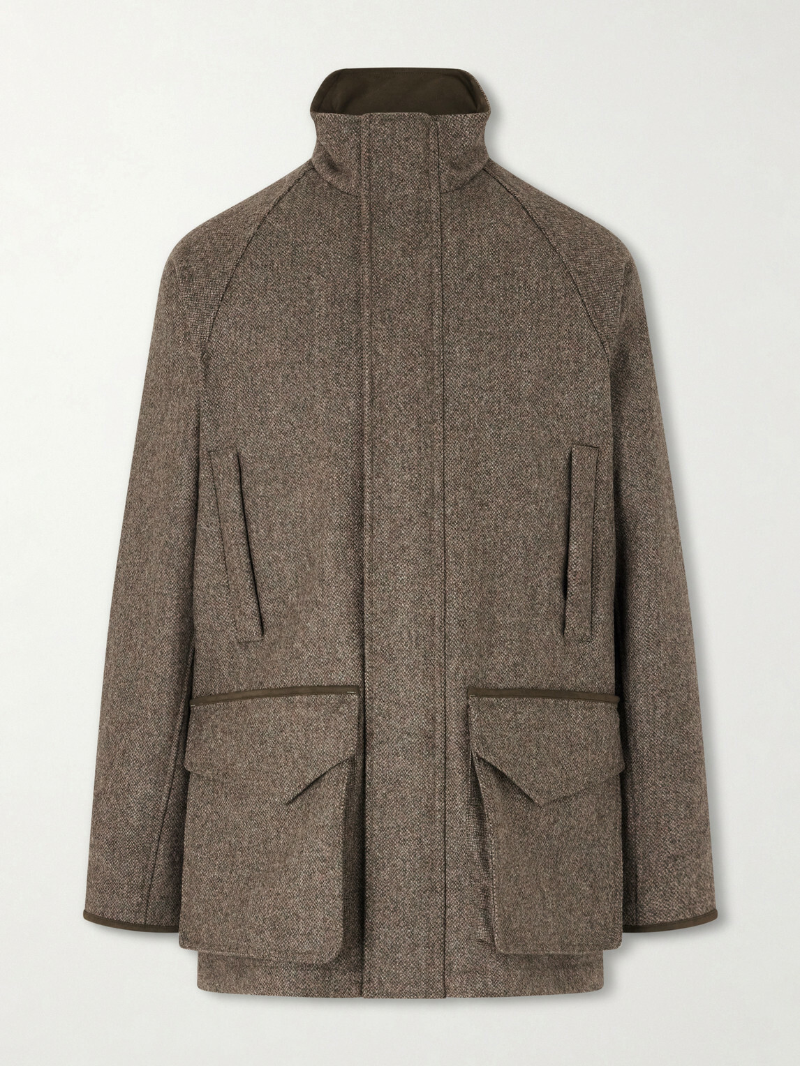 Purdey - Leather-Trimmed Wool Tweed Field Jacket - Gray