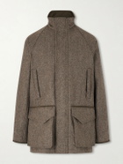 Purdey - Leather-Trimmed Wool Tweed Field Jacket - Gray