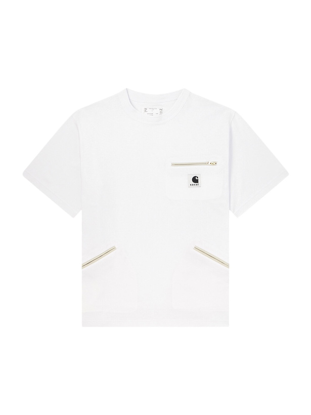 Photo: Sacai - Carhartt WIP Logo-Appliquéd Cotton-Jersey T-Shirt - White