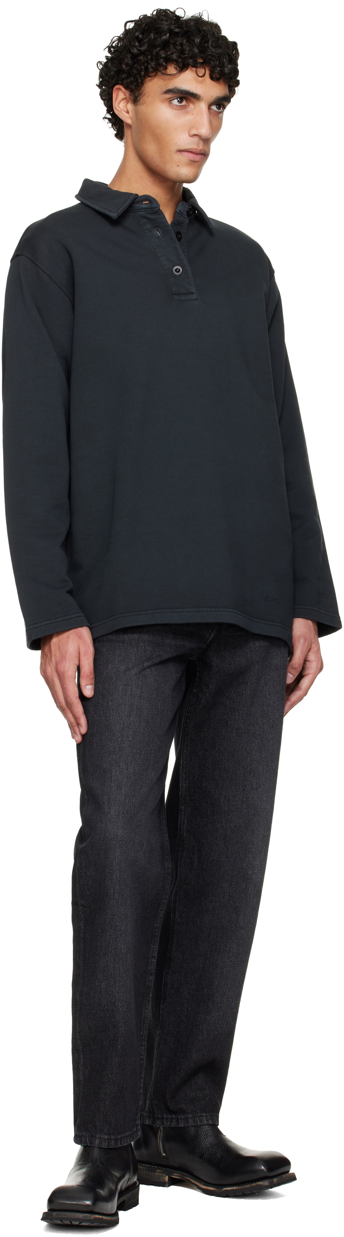 A.P.C. Black Long-Sleeve Polo