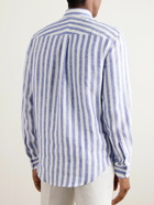 Dunhill - Button-Down Collar Striped Linen Shirt - Blue