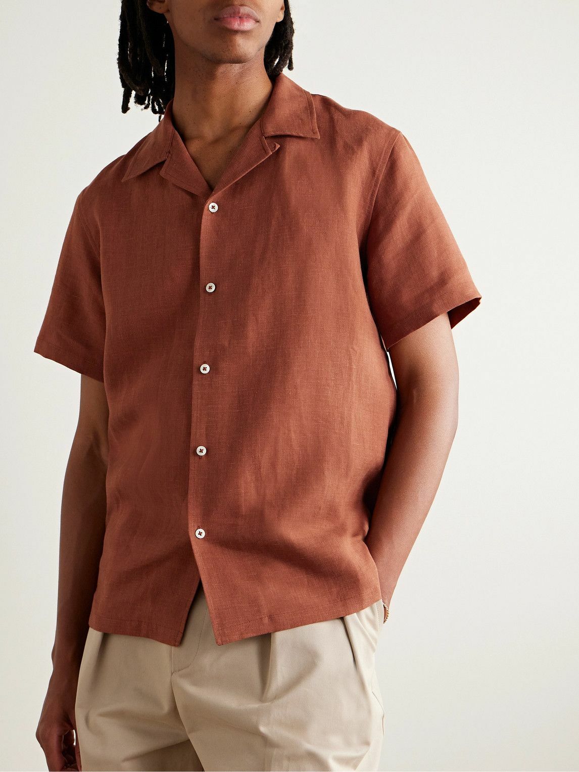 De Bonne Facture - Convertible-Collar Embroidered Linen Shirt