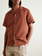 De Bonne Facture - Convertible-Collar Embroidered Linen Shirt - Red