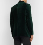 Favourbrook - Dark-Green Slim-Fit Nehru-Collar Cotton-Velvet Jacket - Green