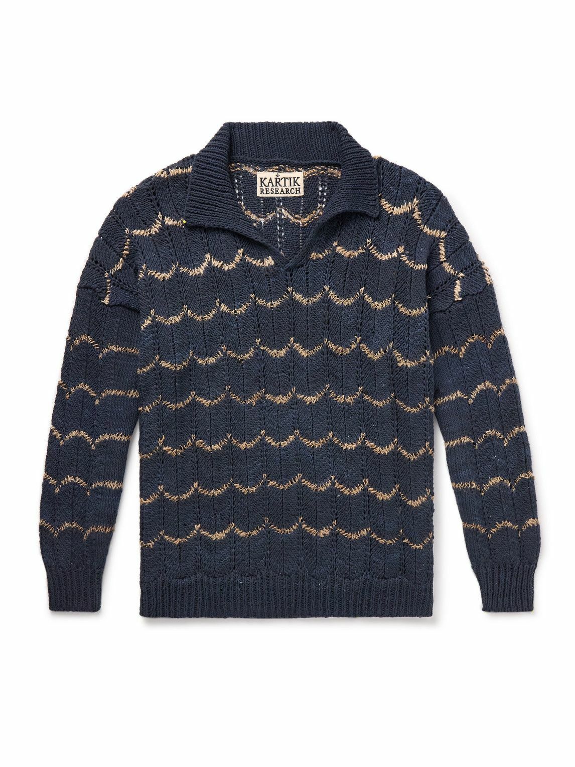 Kartik Research - Open-Knit Intarsia Cotton Polo Shirt - Blue