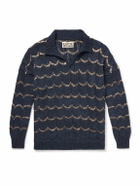 Kartik Research - Open-Knit Intarsia Cotton Polo Shirt - Blue