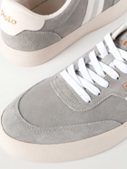 Polo Ralph Lauren - Striped Webbing-Trimmed Suede Sneakers - Gray