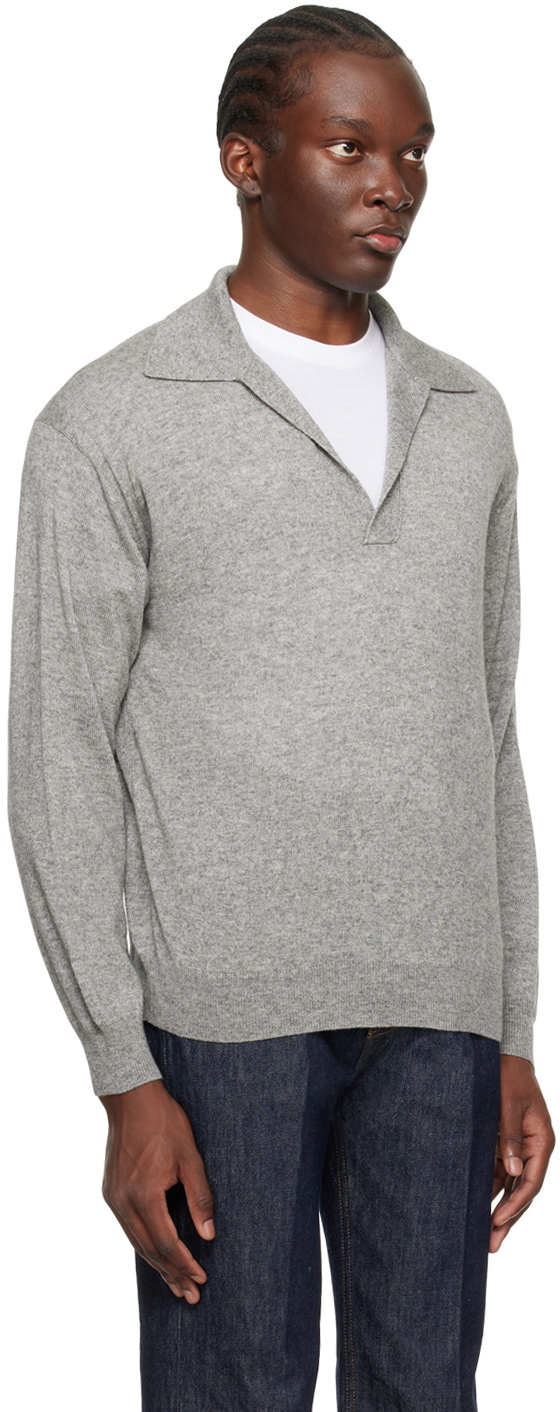 AURALEE Gray Skipper Long Sleeve Polo Auralee