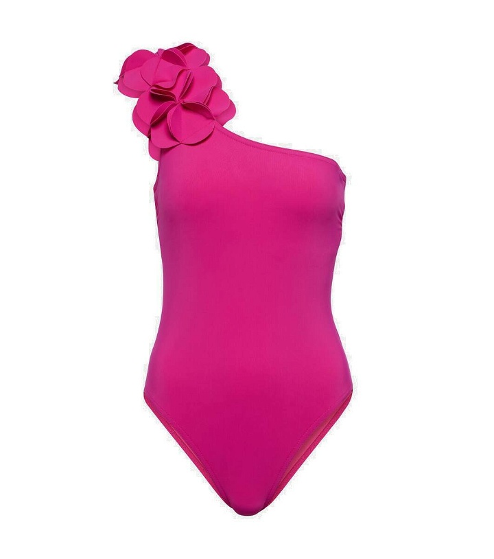 Photo: Karla Colletto Floral-appliqué one-shoulder swimsuit