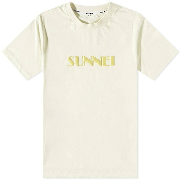 Photo: Sunnei Men's Classic Embroidered Logo T-Shirt in Light Yellow