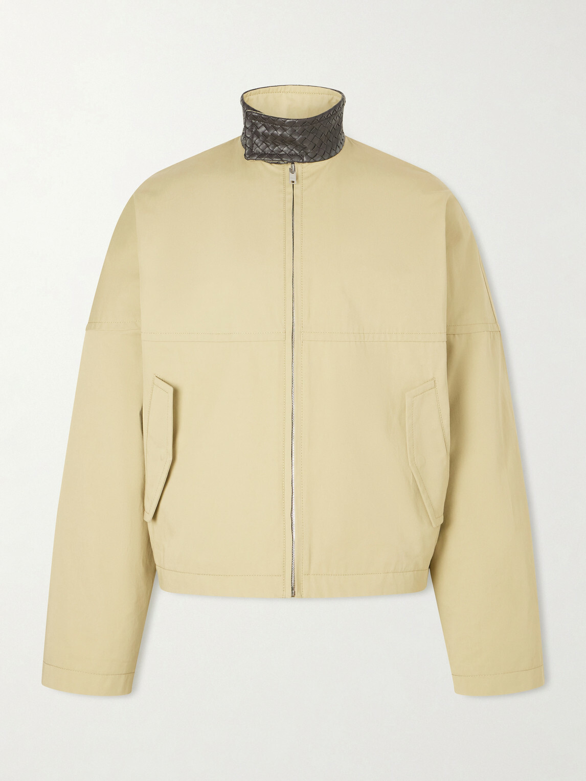 Bottega Veneta - Intrecciato Leather-Trimmed Cotton-Gabardine Jacket - Neutrals