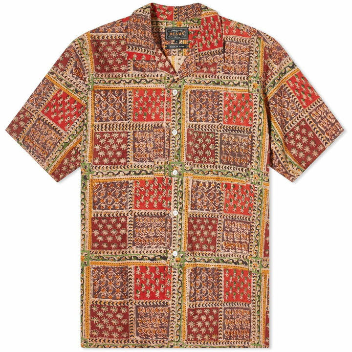 Photo: Beams Plus Men's Open Collar Block Print Shirt in Plant