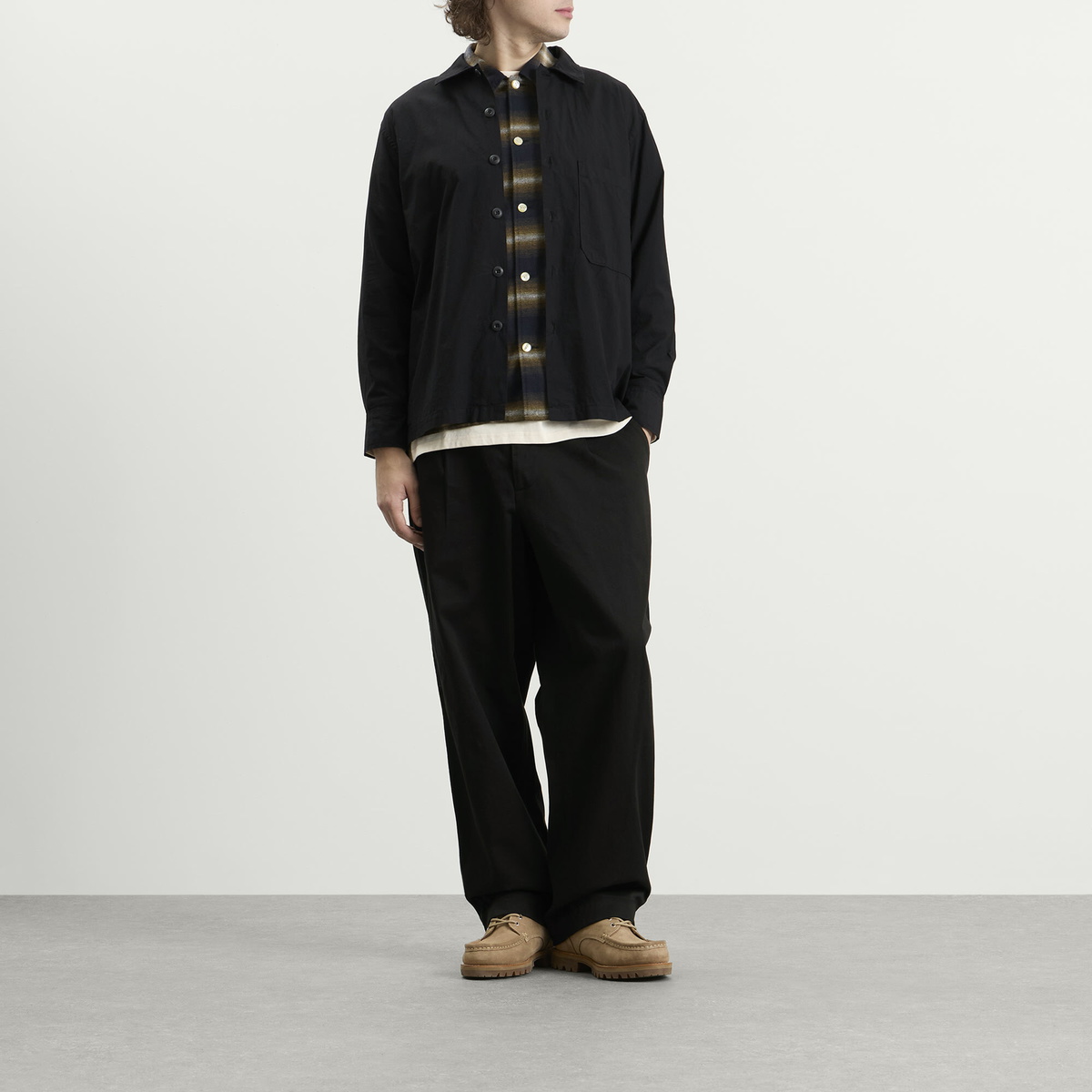 Universal Works Men's Slub Shirting Fatigue Shirt in Black