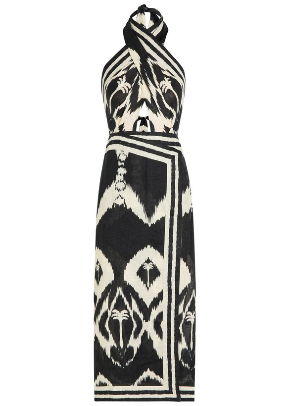 Photo: Johanna Ortiz Buen Viento Halterneck Linen Midi Dress Black
