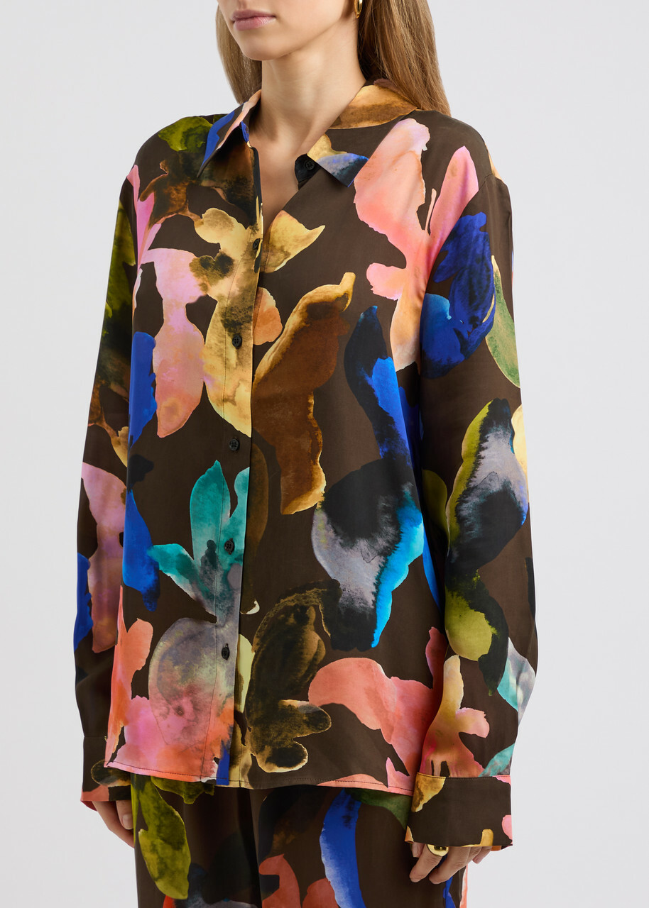 Stine Goya Floral-print Matte Satin Shirt Multicoloured