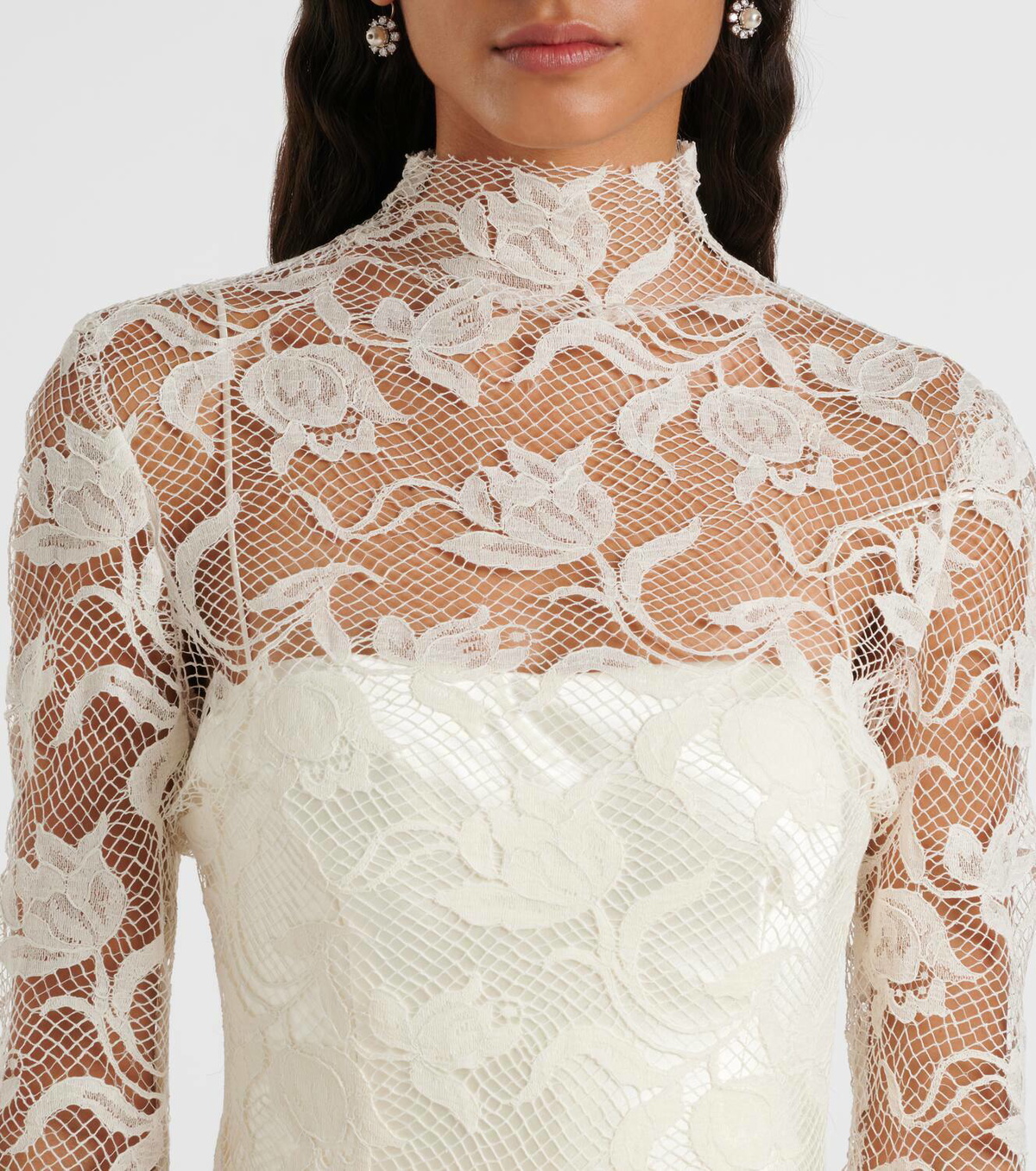Danielle Frankel Bridal Adena floral lace-trimmed wool and silk gown