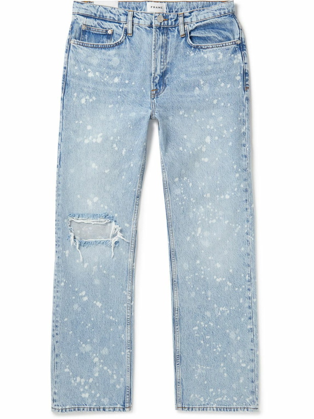 Photo: FRAME - The Boxy Straight-Leg Distressed Paint-Splattered Jeans - Blue