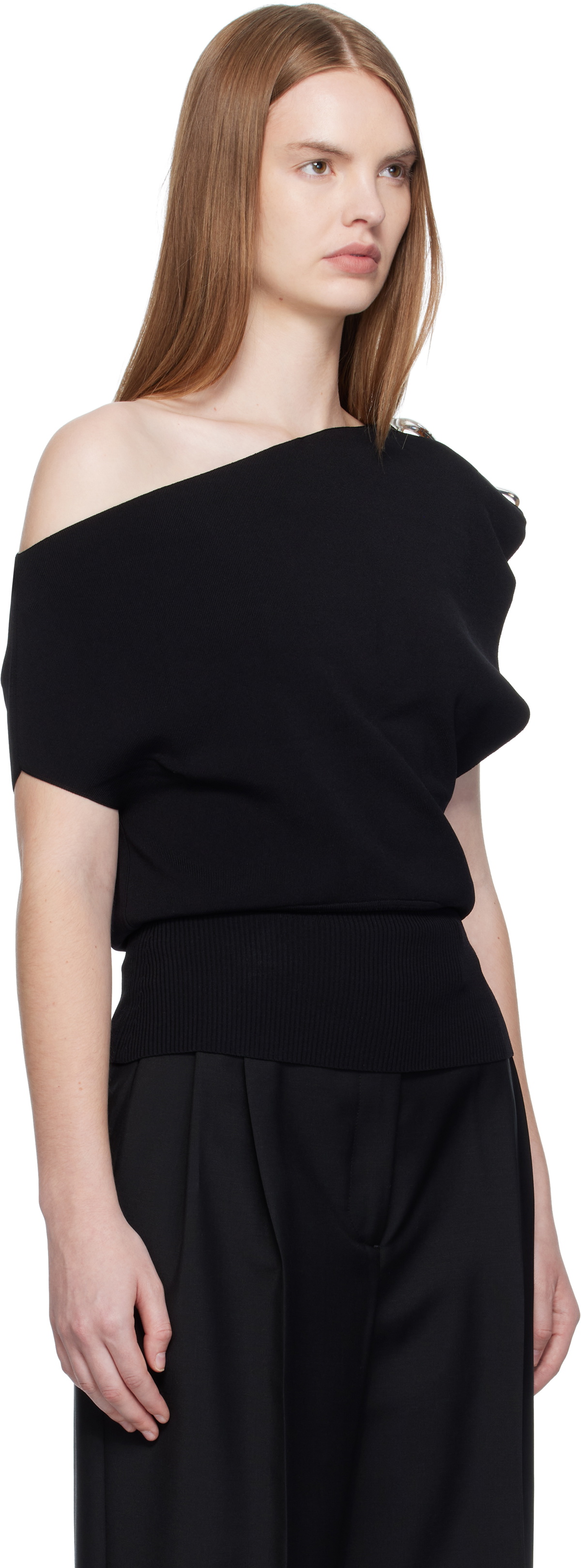 Christopher Esber Black Encased Nature Resin Knit Shoulder Blouse