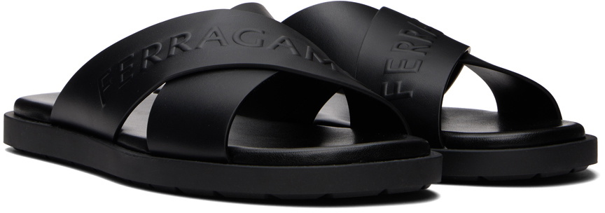 Ferragamo Black Crossover Strap Sandals