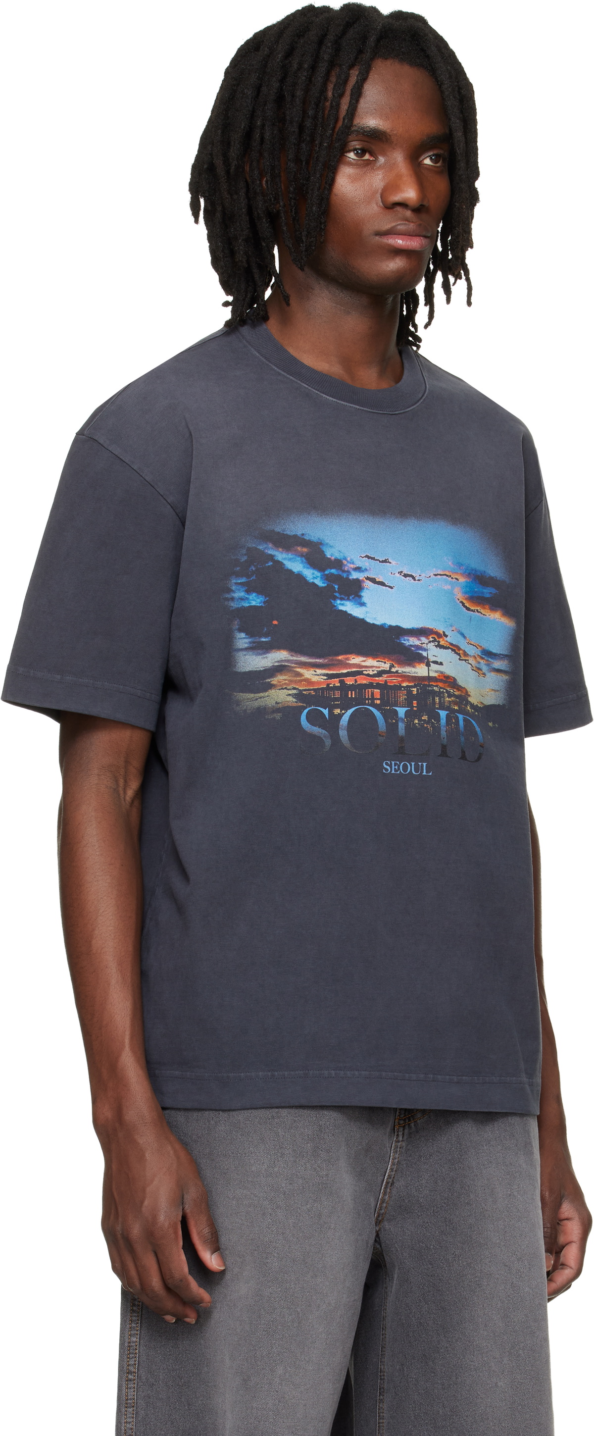 Solid Homme Gray Dropped Shoulder T-shirt