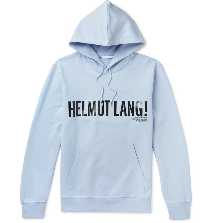 Photo: Helmut Lang - Exclamation Logo-Print Loopback Cotton-Jersey Hoodie - Men - Blue