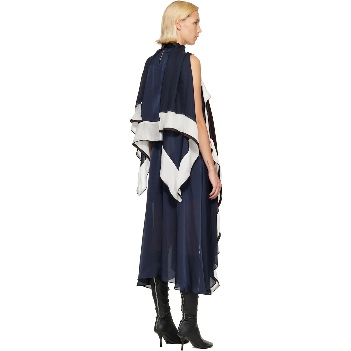 sacai Brown Satin & Chiffon Midi Dress