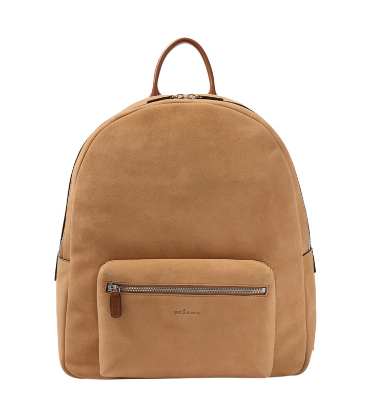 Photo: Kiton Leather-trimmed suede backpack