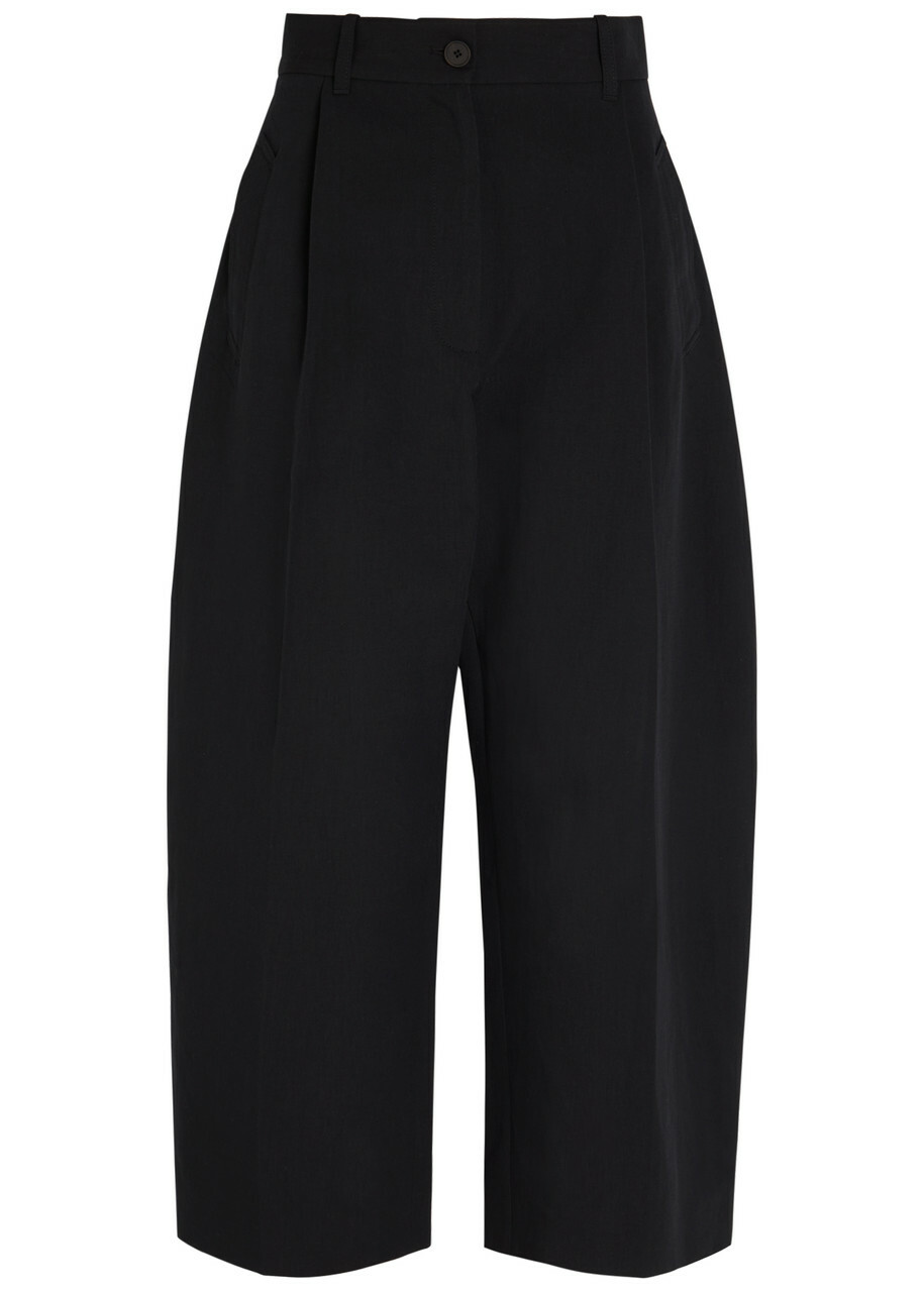Studio Nicholson Barrel-leg Cotton and Linen-blend Trousers Black