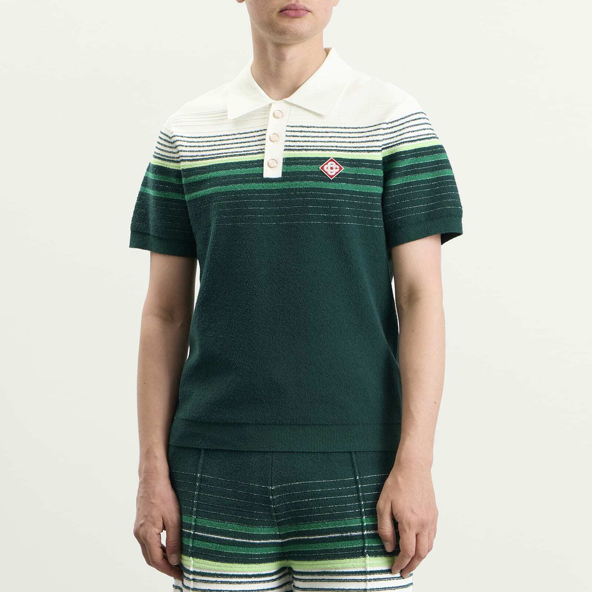 Casablanca Men's Boucle Stripe Polo Shirt in Green