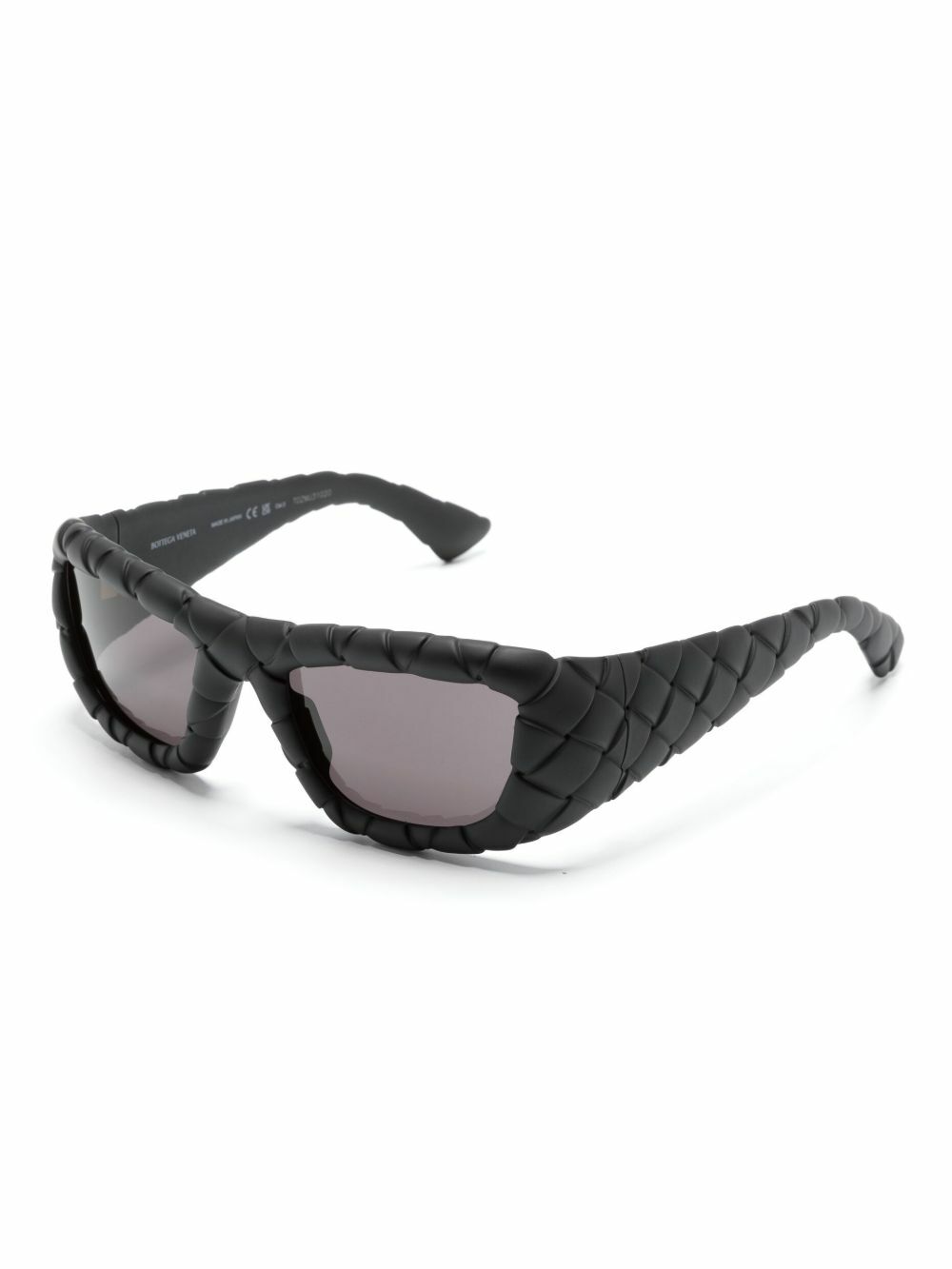 Bottega Veneta Eyewear Black Intrecciato Rectangle-Frame Sunglasses