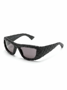 Bottega Veneta Eyewear Black Intrecciato Rectangle-Frame Sunglasses