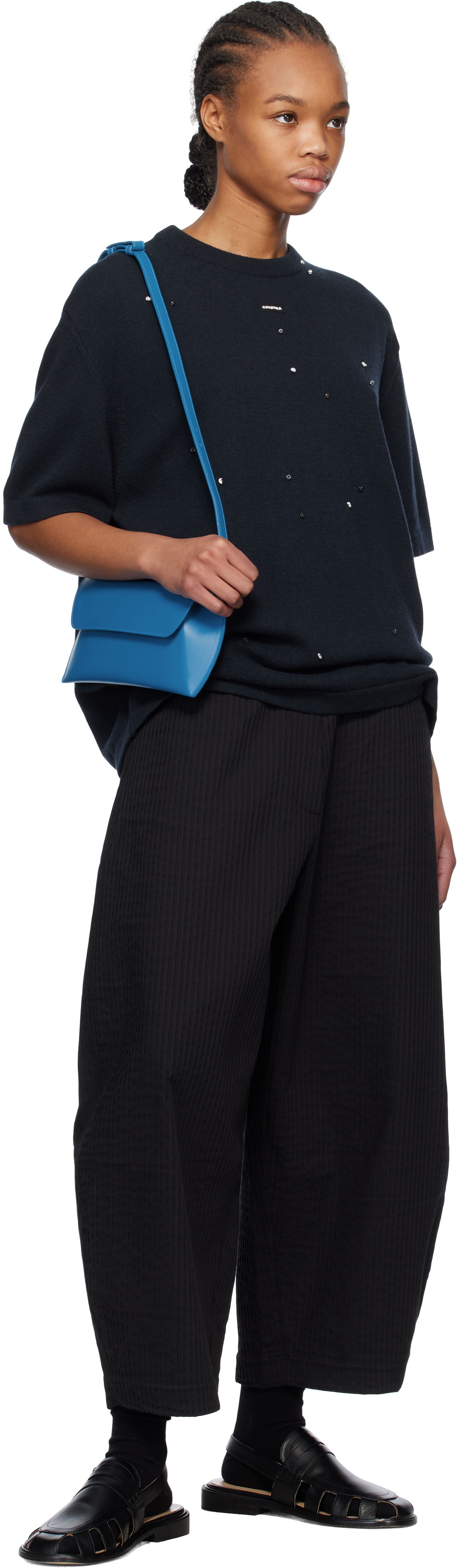 Cordera Navy Merino Wool Beaded T-shirt