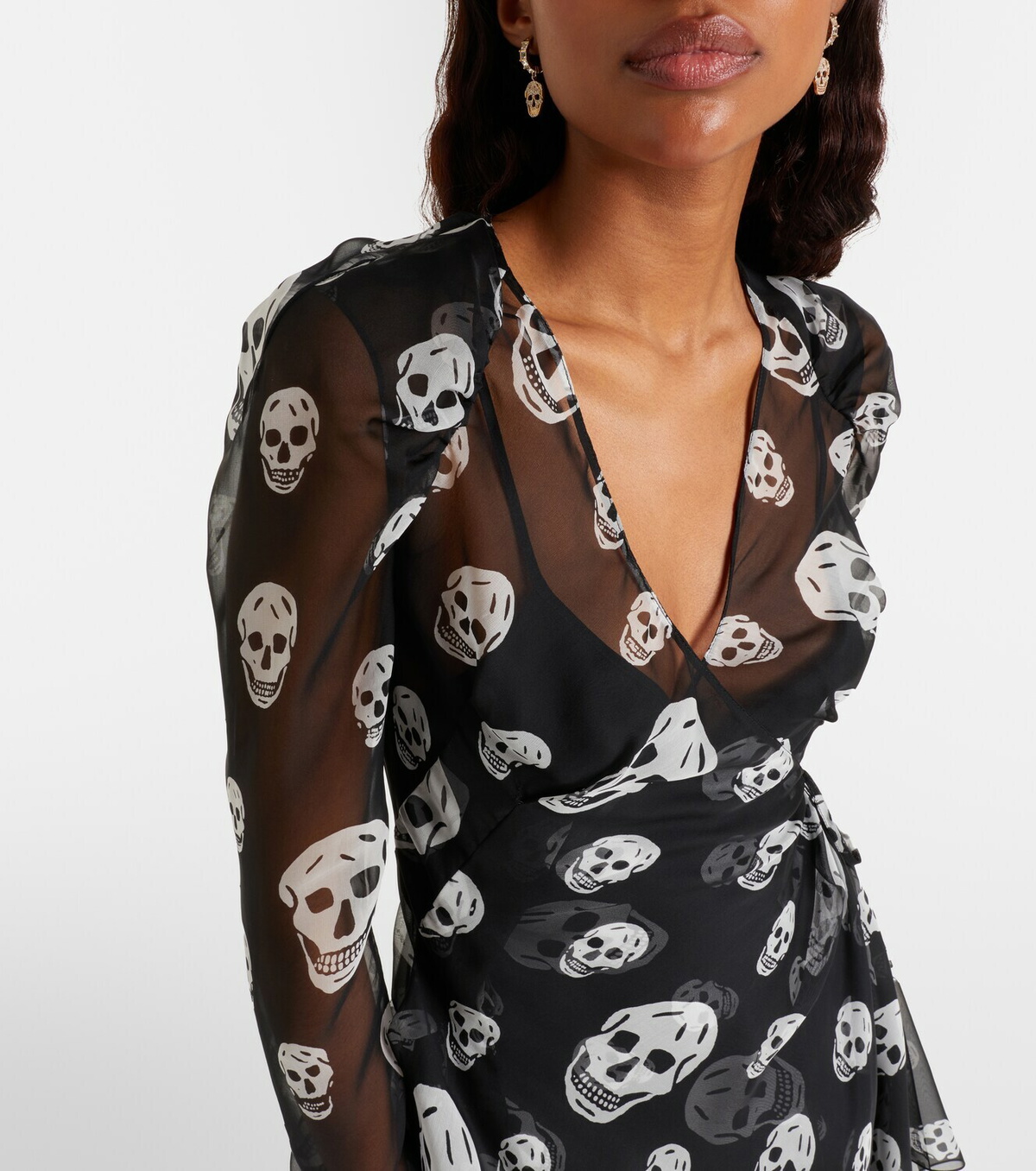 McQueen Skull asymmetric silk chiffon wrap dress