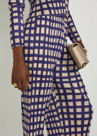 Pleats Please Issey Miyake Gingham Pleated Straight-leg Woven Cropped Trousers Navy