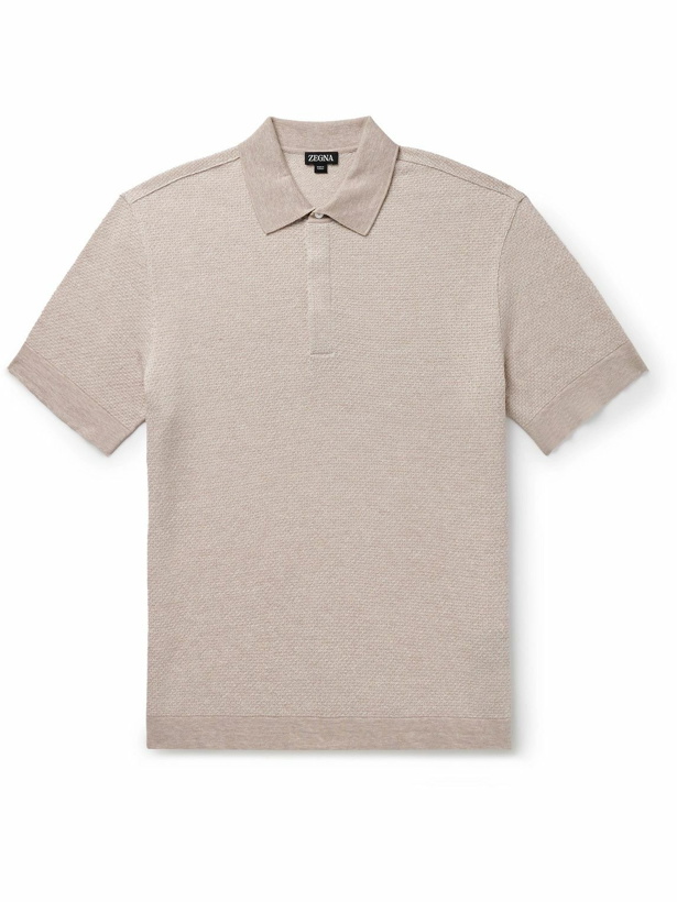 Photo: Zegna - Cotton, Linen and Silk-Blend Polo Shirt - Neutrals