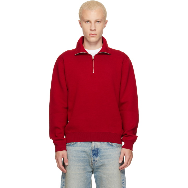 Photo: TOM FORD Red Double Face Wool Half Zip Jacket