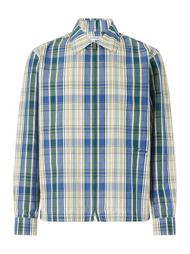 Photo: Burberry - Logo-Embroidered Checked Cotton and Linen-Blend Jacket - Blue
