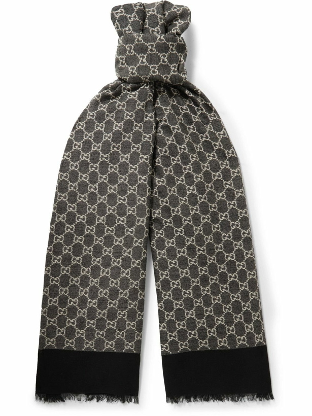 Photo: GUCCI - Fringed Logo-Jacquard Cotton Scarf