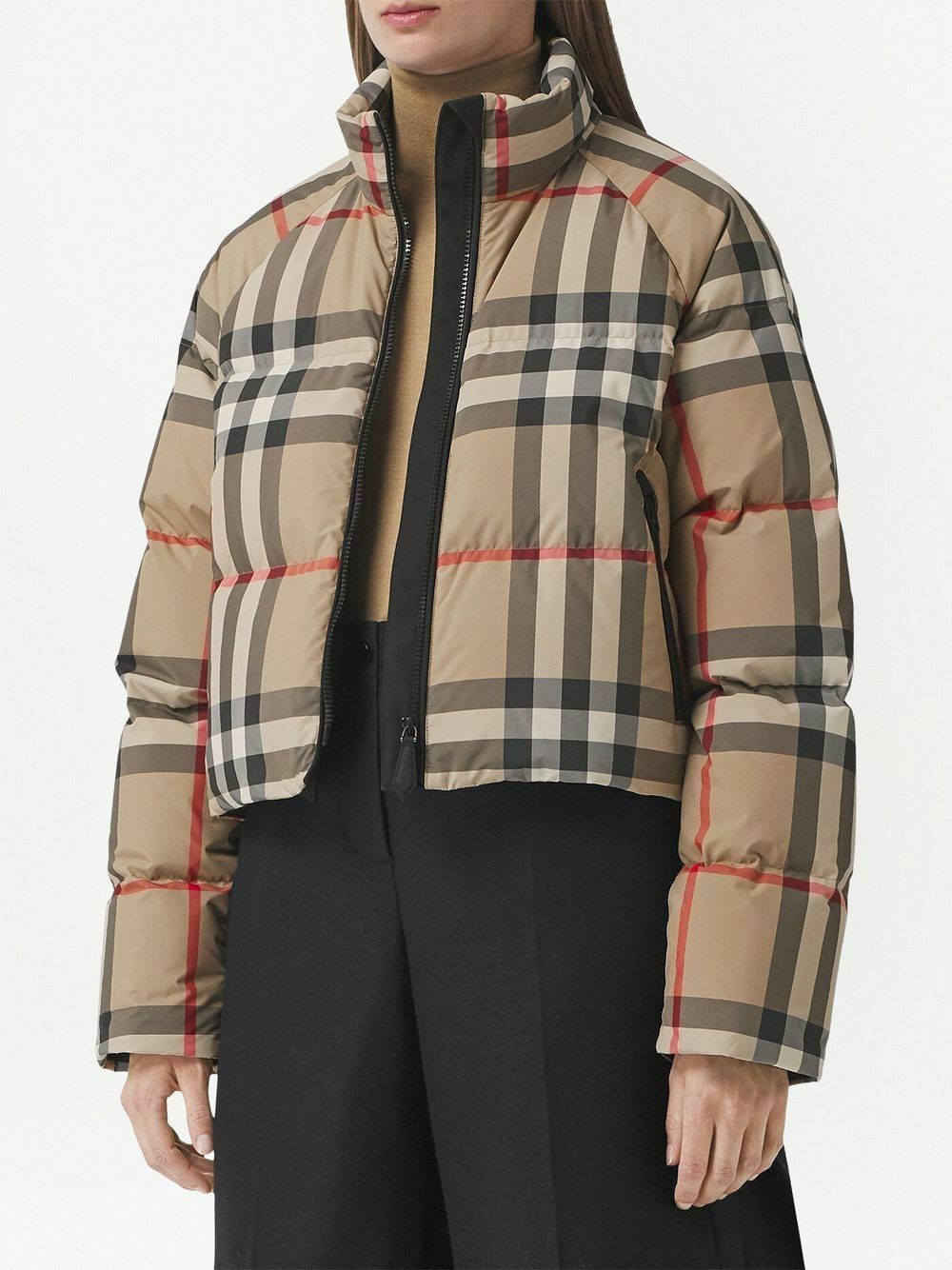 Burberry Neutral Check Cropped Puffer Jacket Burberry