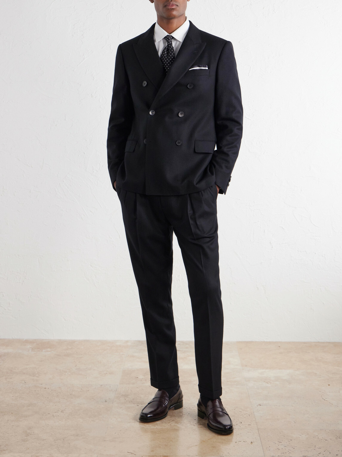 Mr P. - Slim-Fit Double-Breasted Satin-Trimmed Wool-Flannel Blazer - Black
