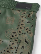 AMIRI - Straight-Leg Cutout Bandana-Print Leather Shorts - Green