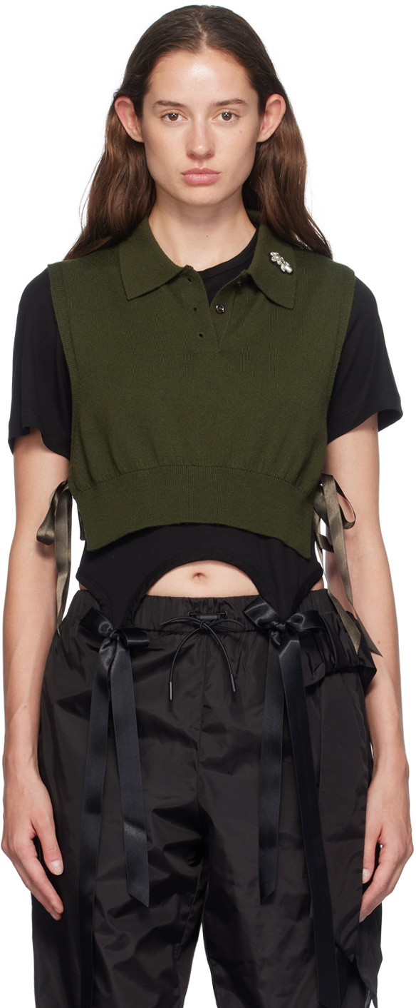 Simone Rocha Green Embellished Knit Vest