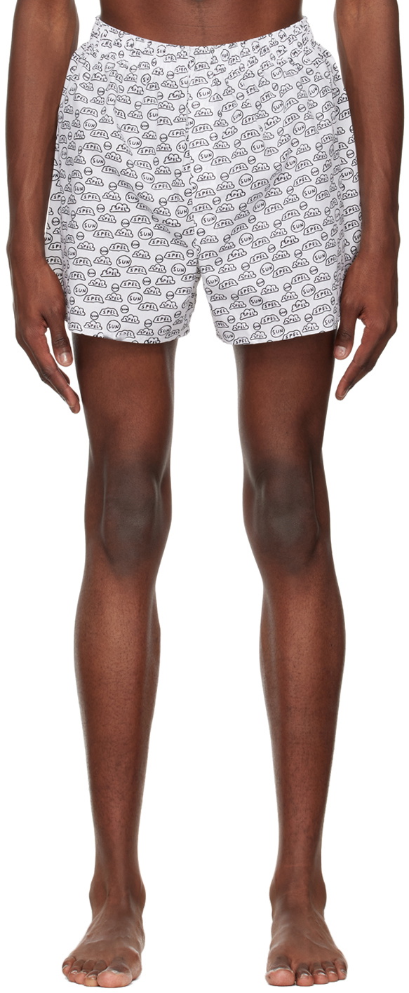 Sunspel SSENSE Exclusive White David Shrigley Edition Boxers Sunspel