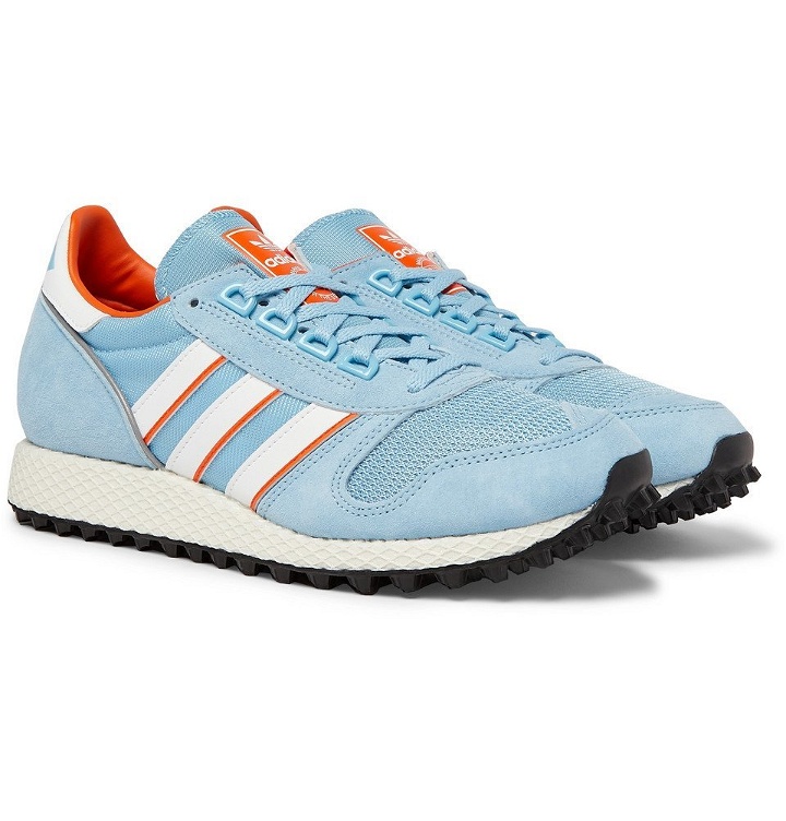 Photo: adidas Consortium - SPEZIAL Silverbirch Mesh and Suede Sneakers - Light blue