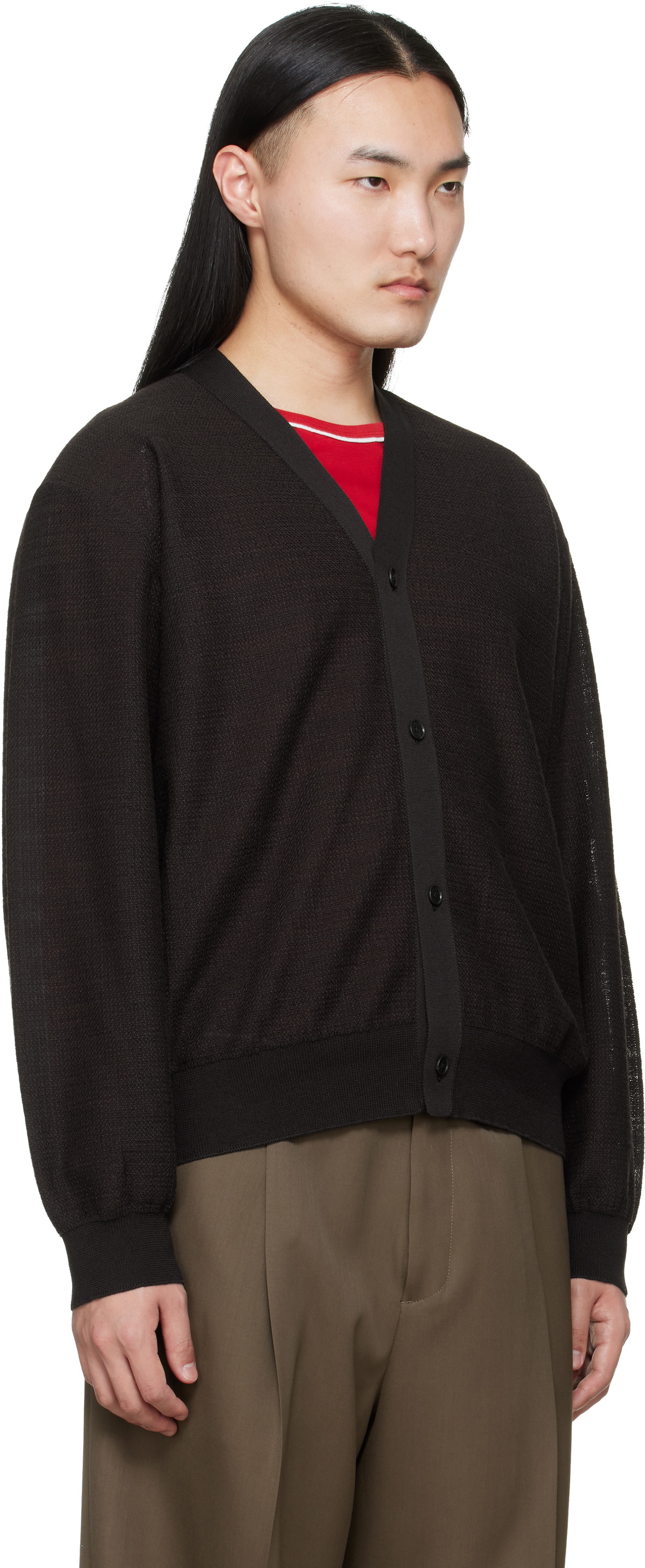 ssstein Brown Slub Cotton Knit Cardigan