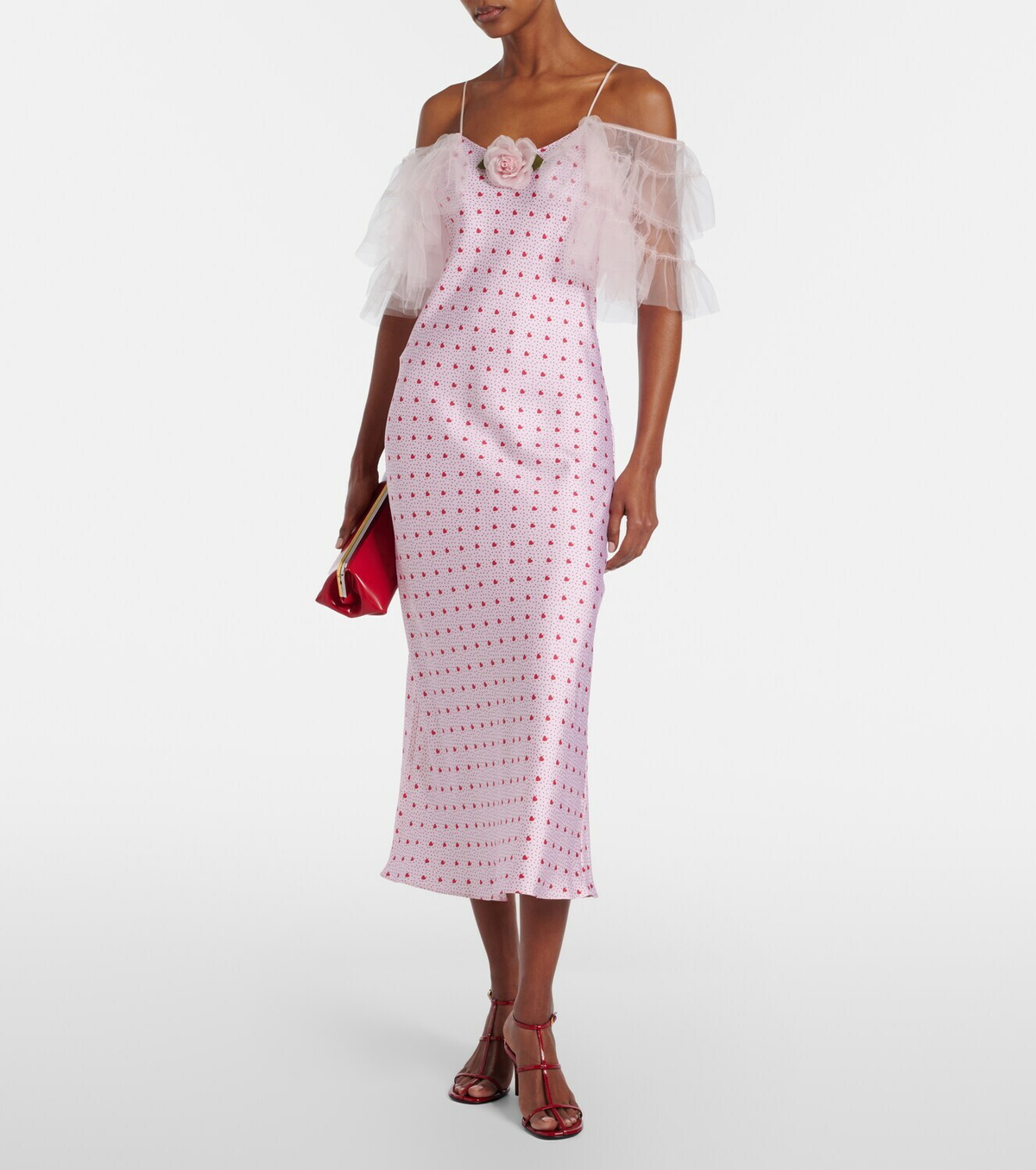 Rodarte Floral-appliqué printed silk slip dress