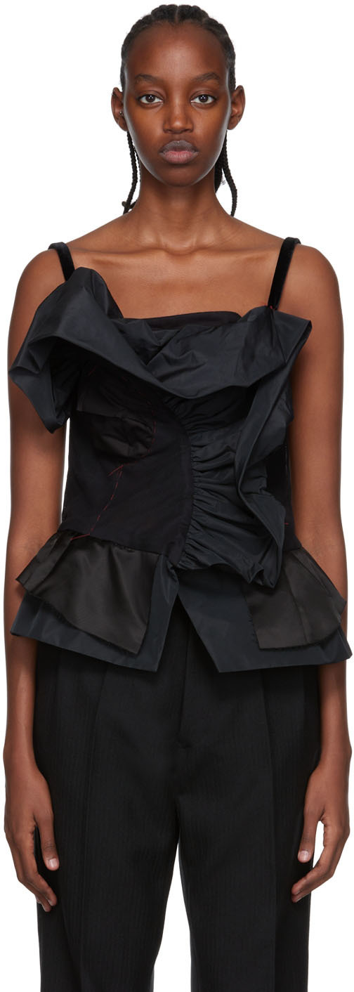Maison Margiela Black Ruffled Tank Top Maison Margiela