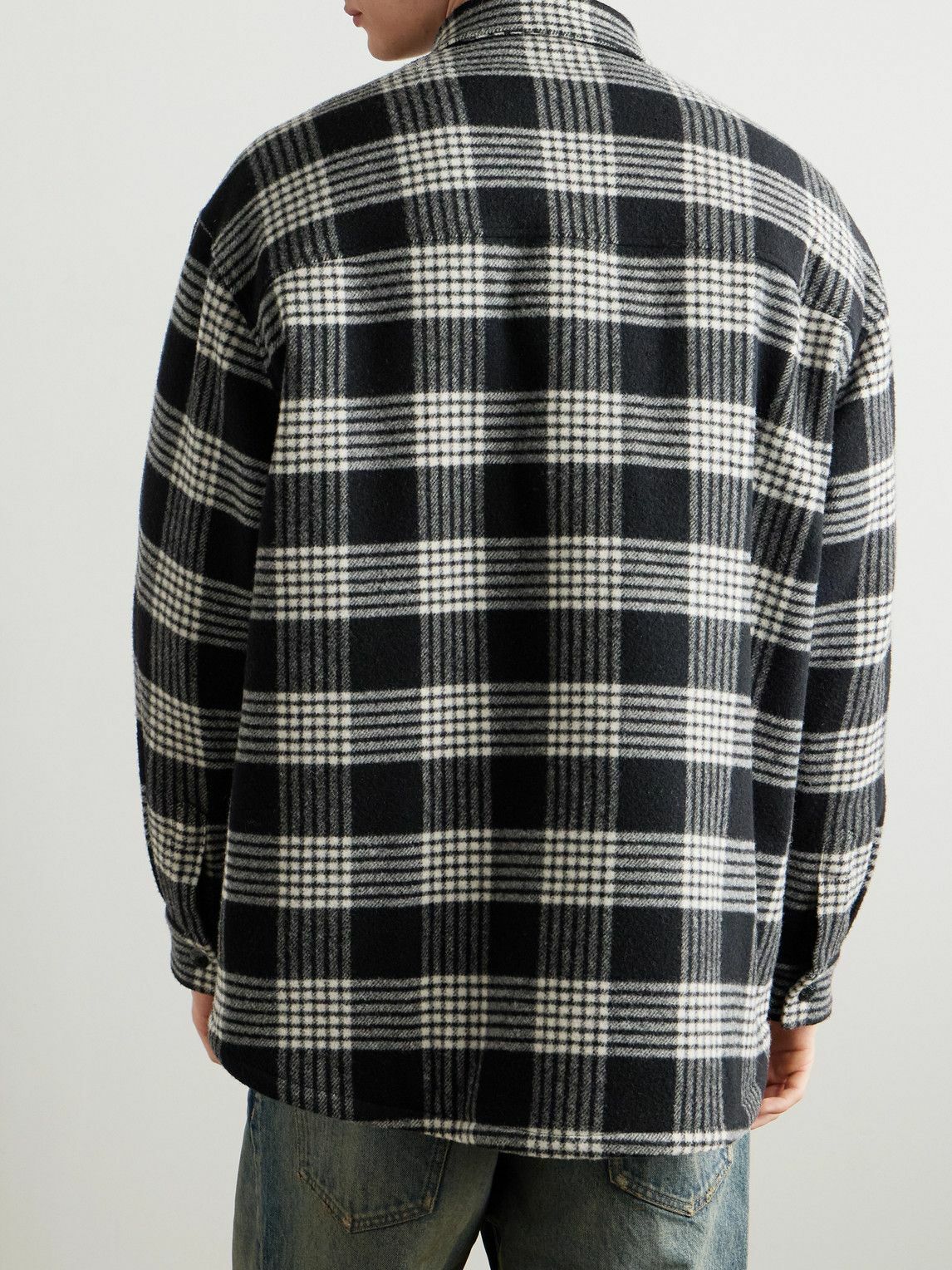 CELINE - Checked Wool-Blend Overshirt - Black