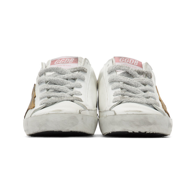 Golden Goose White and Brown Star Superstar Sneakers Golden