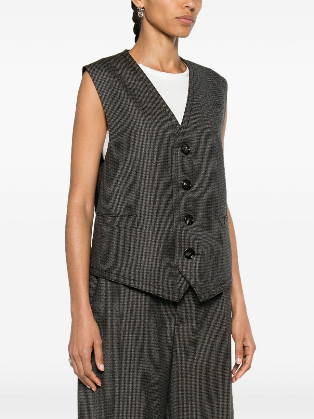 Bottega Veneta Brown Houndstooth Wool Waistcoat